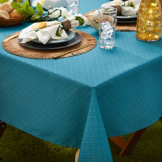 DII® Storm Blue Tonal Lattice Print Outdoor Tablecloth with Zipper, 60 Round